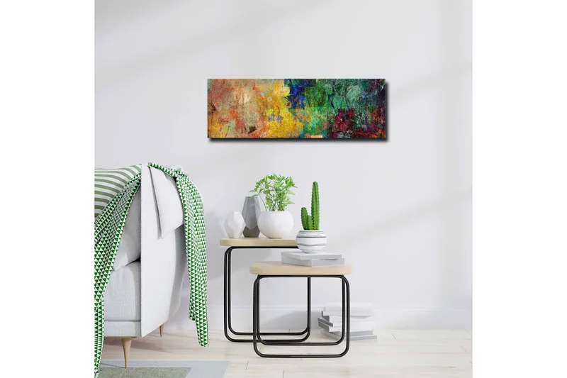 Canvastavla - Abstrakt komposition med färgglada mönster och texturer - Grön / Gul / Röd - Inredning - Tavlor & konst - Canvastavlor