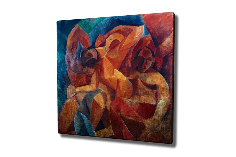 Canvastavla - Abstrakt komposition med figurer i samspel, Röd / Orange / Blå