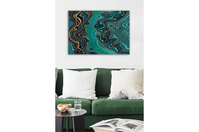 Canvastavla - Abstrakt komposition med flödande mönster i gröna nyanser - Mörkgrön / Turkos / Guld - Inredning - Tavlor & konst - Canvastavlor