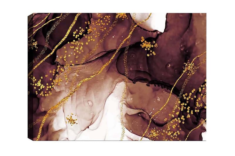 Canvastavla - Abstrakt komposition med flytande bruna och gyllene former, Mörkbrun / Guld / Ljusbeige