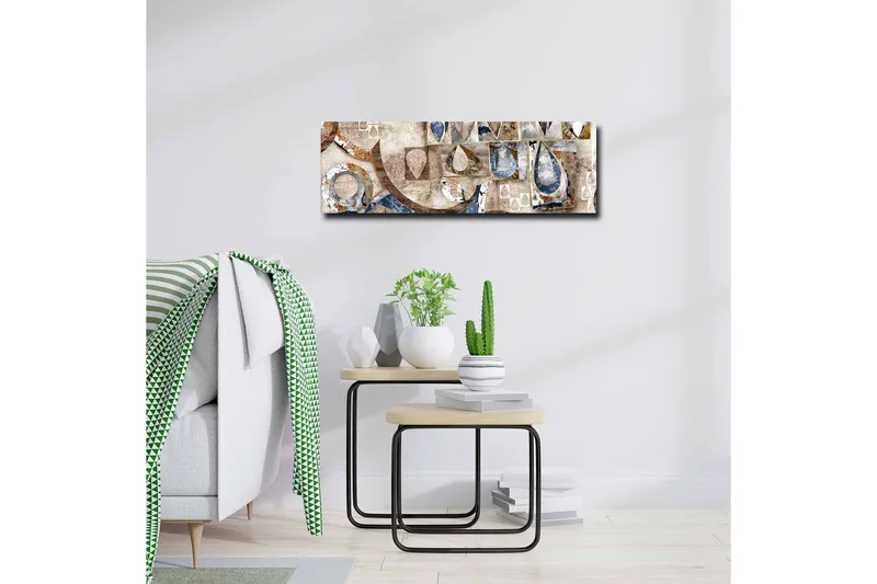 Canvastavla - Abstrakt komposition med geometriska former och droppar - Blå / Beige / Brun - Inredning - Tavlor & konst - Canvastavlor