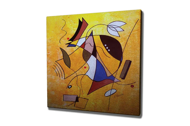 Canvastavla - Abstrakt komposition med geometriska former och dynamiska linjer, Gult / Blått / Rött