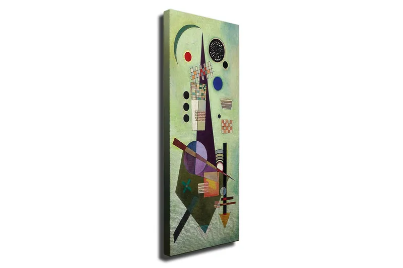 Canvastavla - Abstrakt komposition med geometriska former och färgglada cirklar, Grön / Svart / Röd