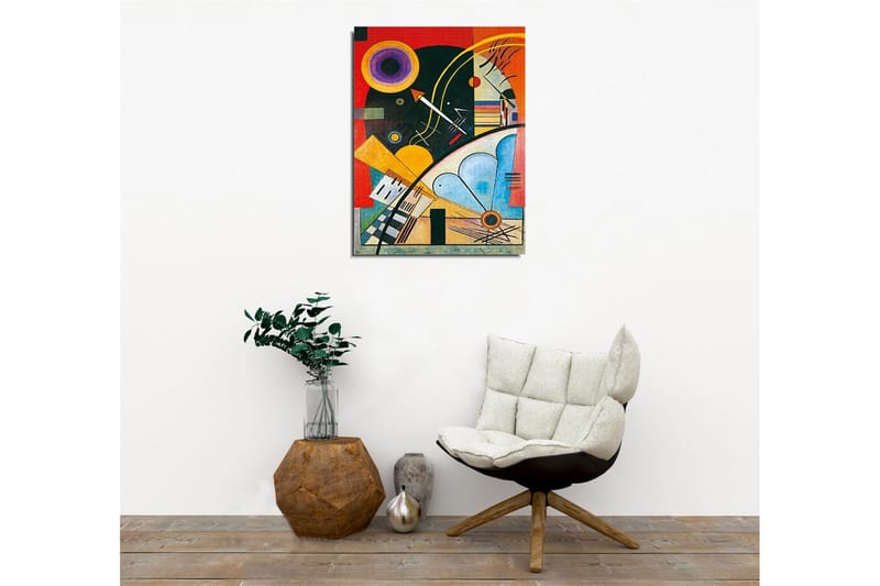 Canvastavla - Abstrakt komposition med geometriska former och färgglada cirklar - Mörkgrön / Orange / Gul - Inredning - Tavlor & konst - Canvastavlor
