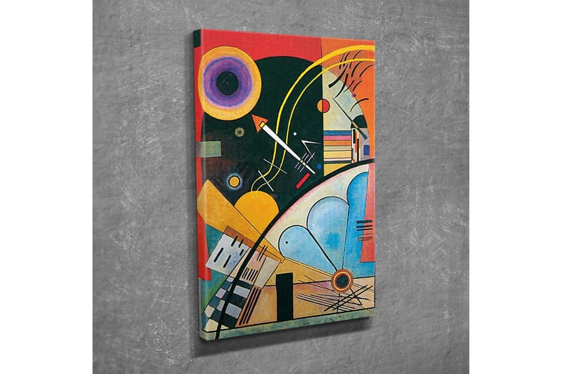 Canvastavla - Abstrakt komposition med geometriska former och färgglada cirklar - Mörkgrön / Orange / Gul - Inredning - Tavlor & konst - Canvastavlor