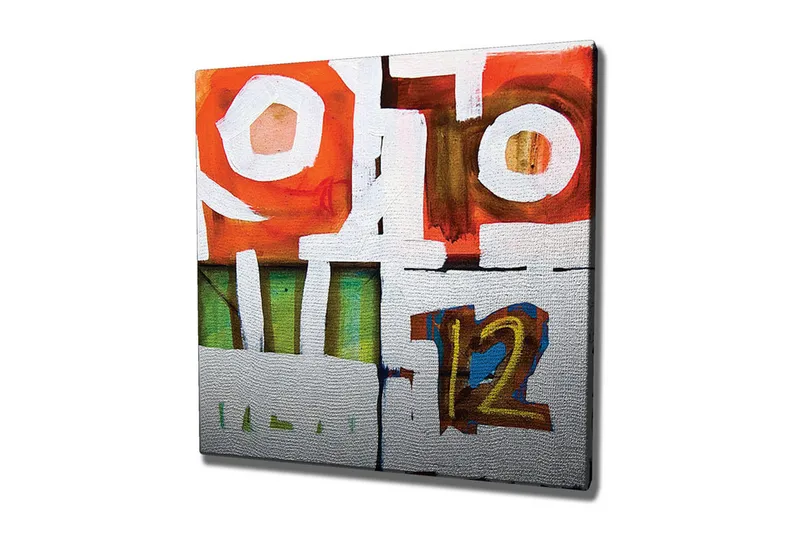 Canvastavla - Abstrakt komposition med geometriska former och siffror - Röd / Grön / Vit - Inredning - Tavlor & konst - Canvastavlor