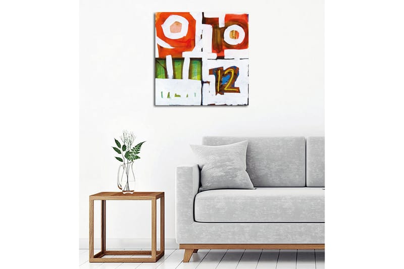 Canvastavla - Abstrakt komposition med geometriska former och siffror - Röd / Grön / Vit - Inredning - Tavlor & konst - Canvastavlor