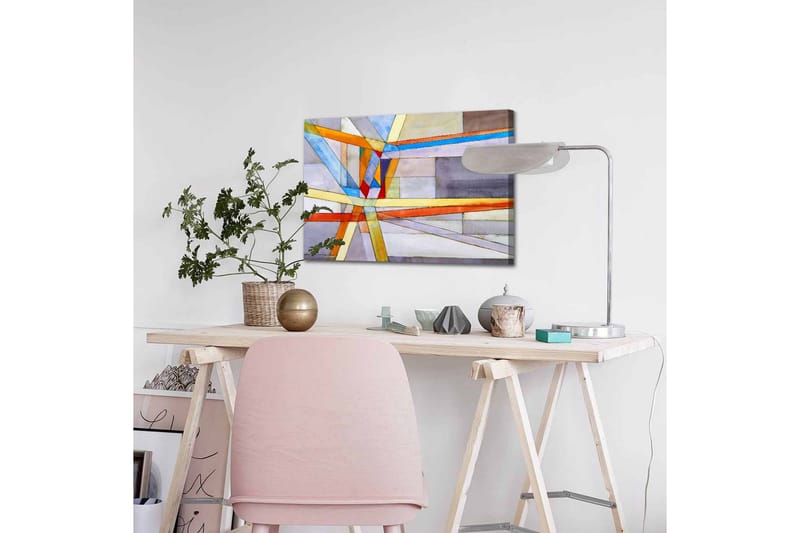 Canvastavla - Abstrakt komposition med geometriska linjer och former - Blå / Orange / Grå - Inredning - Tavlor & konst - Canvastavlor