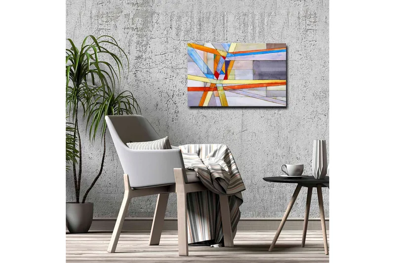 Canvastavla - Abstrakt komposition med geometriska linjer och former - Blå / Orange / Grå - Inredning - Tavlor & konst - Canvastavlor
