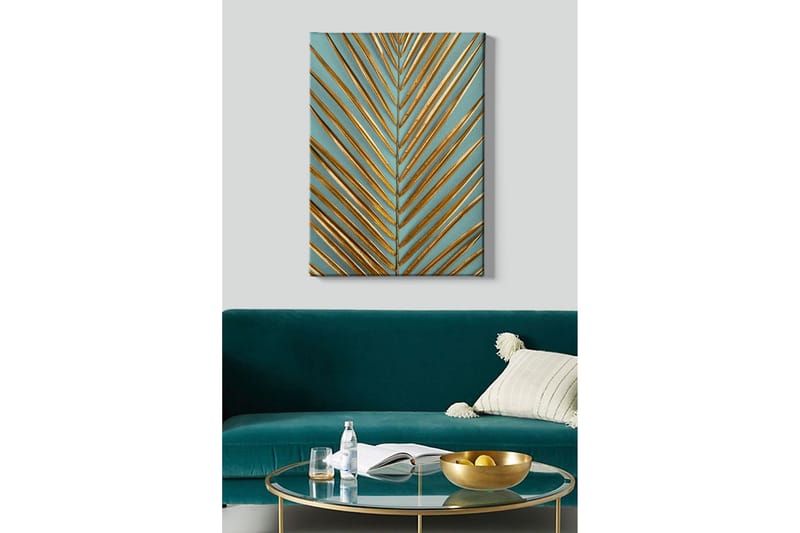 Canvastavla - Abstrakt komposition med gyllene bladformer - Guld / Turkos - Inredning - Tavlor & konst - Canvastavlor