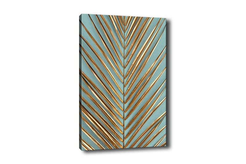 Canvastavla - Abstrakt komposition med gyllene bladformer, Guld / Turkos
