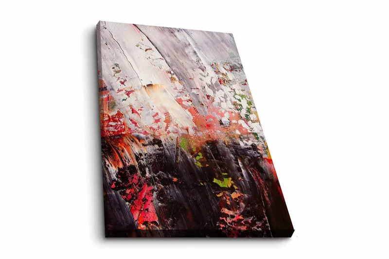 Canvastavla - Abstrakt komposition med kraftfulla färgkontraster, Röd / Svart / Vit