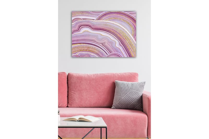 Canvastavla - Abstrakt komposition med mjuka, vågiga linjer i lila toner - Lila / Vit / Guld - Inredning - Tavlor & konst - Canvastavlor