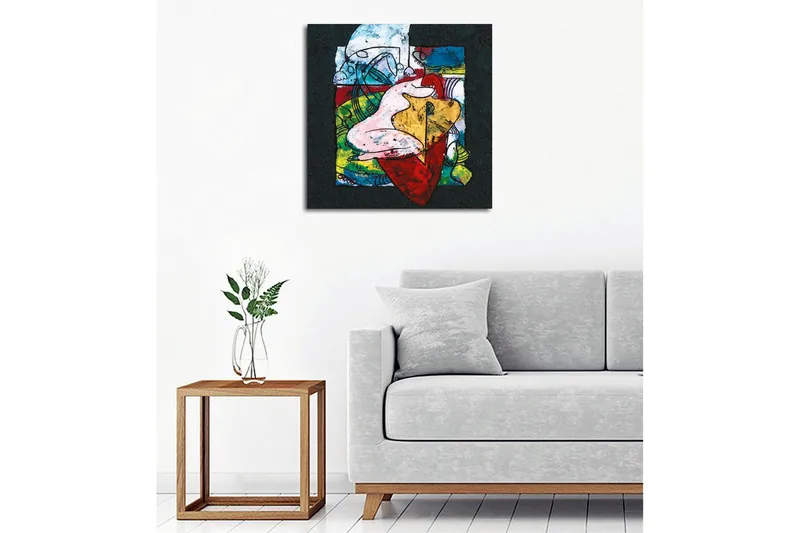 Canvastavla - Abstrakt komposition med organiska former och färgglada inslag - Röd / Grön / Gul - Inredning - Tavlor & konst - Canvastavlor