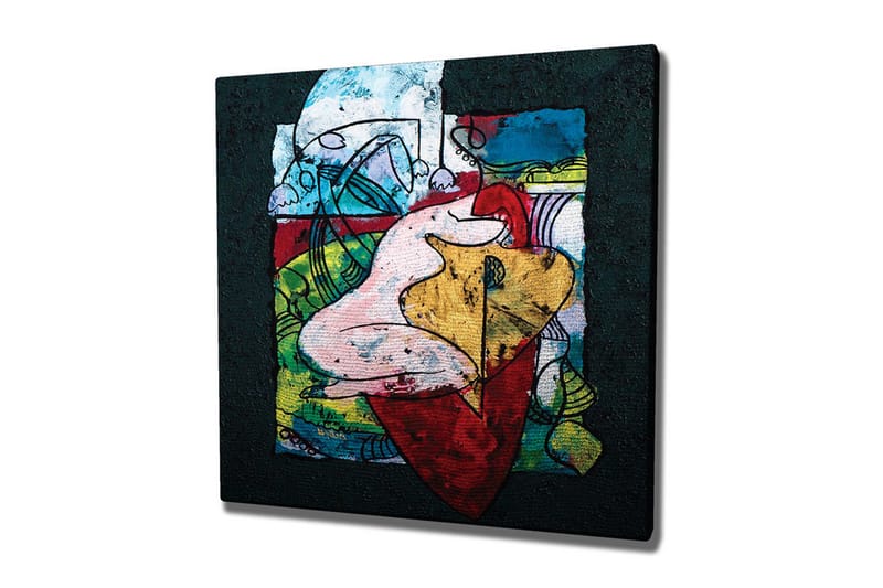 Canvastavla - Abstrakt komposition med organiska former och färgglada inslag, Röd / Grön / Gul