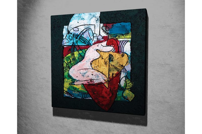 Canvastavla - Abstrakt komposition med organiska former och färgglada inslag - Röd / Grön / Gul - Inredning - Tavlor & konst - Canvastavlor