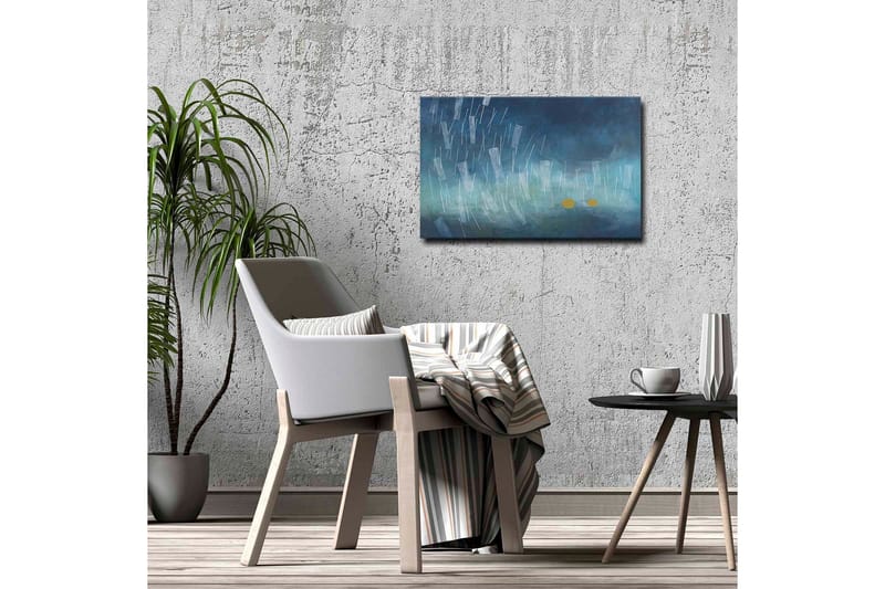 Canvastavla - Abstrakt komposition med regndroppar och gyllene cirklar - Mörkblå / Ljusblå / Gul - Inredning - Tavlor & konst - Canvastavlor