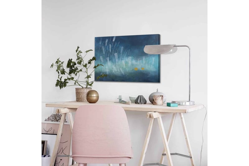 Canvastavla - Abstrakt komposition med regndroppar och gyllene cirklar - Mörkblå / Ljusblå / Gul - Inredning - Tavlor & konst - Canvastavlor