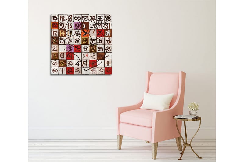 Canvastavla - Abstrakt komposition med siffror och linjer - Röd / Brun / Vit - Inredning - Tavlor & konst - Canvastavlor