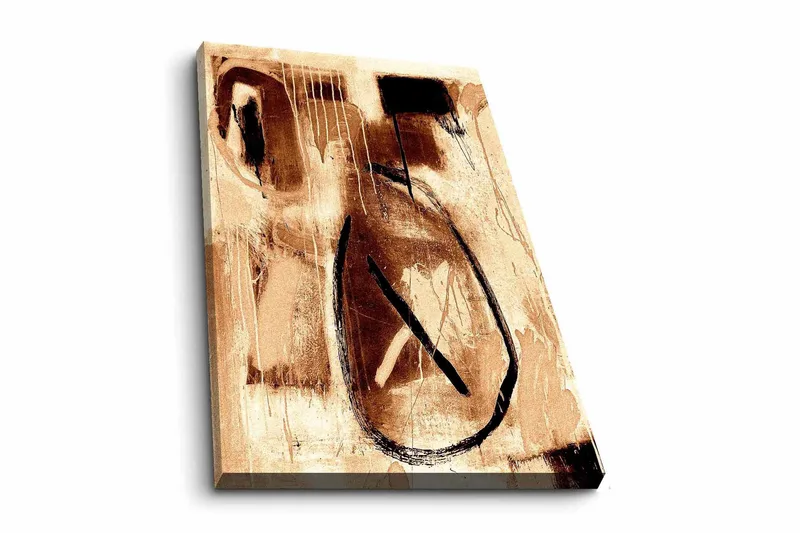 Canvastavla - Abstrakt komposition med svarta linjer och bruna nyanser, Brun / Svart