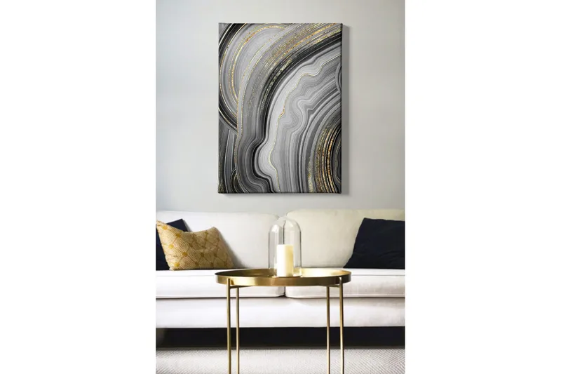Canvastavla - Abstrakt komposition med svarta och gråa mönster - Svart / Grå / Guld - Inredning - Tavlor & konst - Canvastavlor