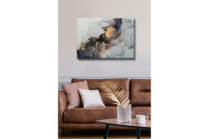 Canvastavla - Abstrakt komposition med svarta och gyllene inslag - Svart / Guld / Grå - Inredning - Tavlor & konst - Canvastavlor
