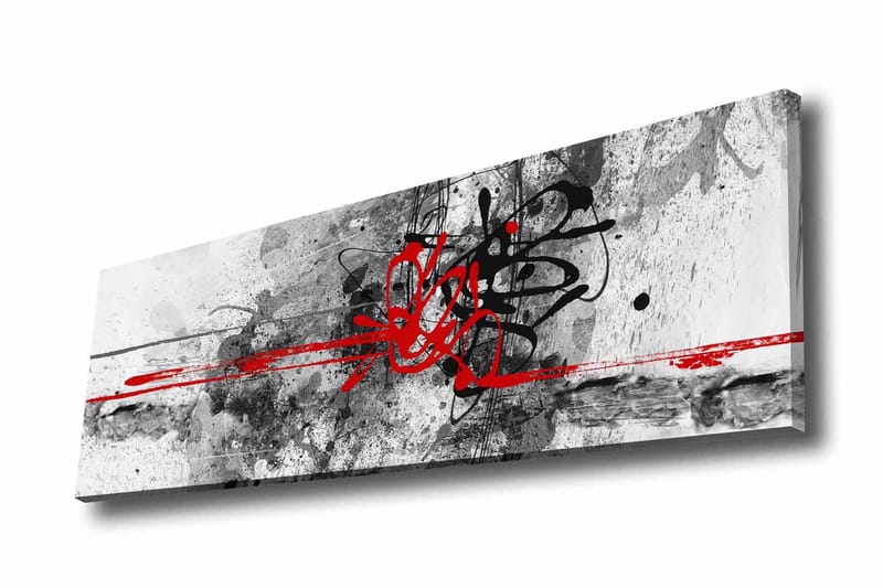 Canvastavla - Abstrakt komposition med svarta och röda linjer, Röd / Svart / Grå