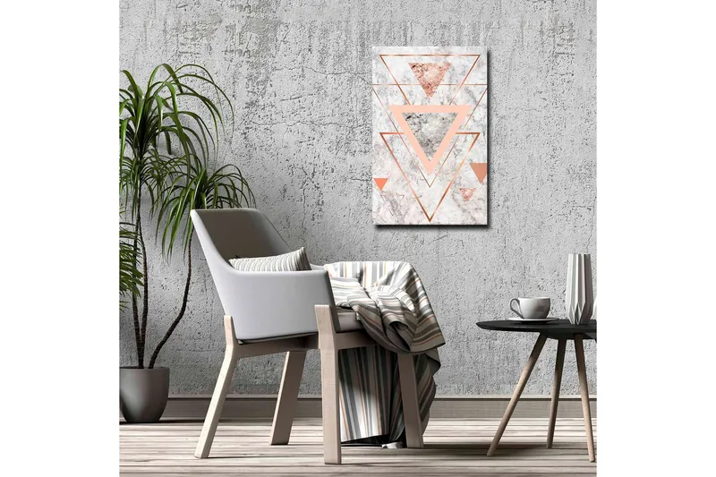 Canvastavla - Abstrakt komposition med trianglar i olika nyanser, Marmorvit / Koppar / Grå