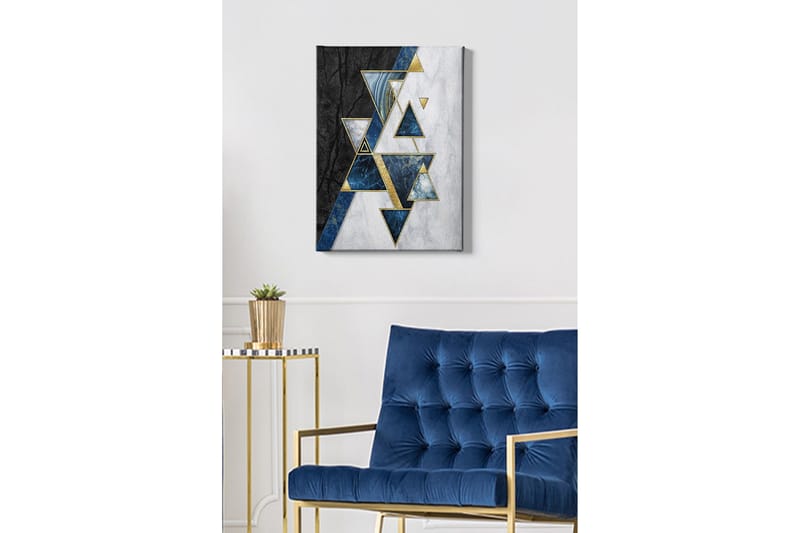 Canvastavla - Abstrakt komposition med trianglar och geometriska former - Svart / Blå / Vit - Inredning - Tavlor & konst - Canvastavlor