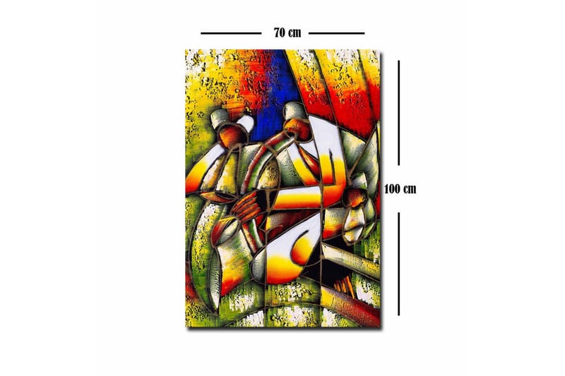 Canvastavla - Abstrakt komposition med två figurer som håller i en cirkel - Grön / Röd / Gul - Inredning - Tavlor & konst - Canvastavlor