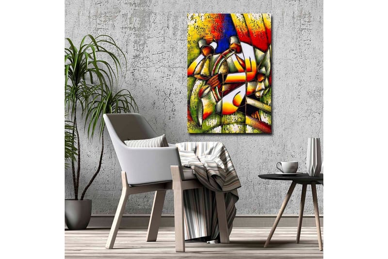 Canvastavla - Abstrakt komposition med två figurer som håller i en cirkel - Grön / Röd / Gul - Inredning - Tavlor & konst - Canvastavlor