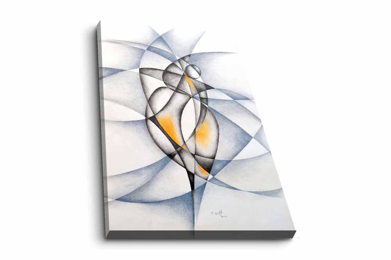 Canvastavla - Abstrakt komposition med två stiliserade figurer i samspel, Svart / Grå / Orange