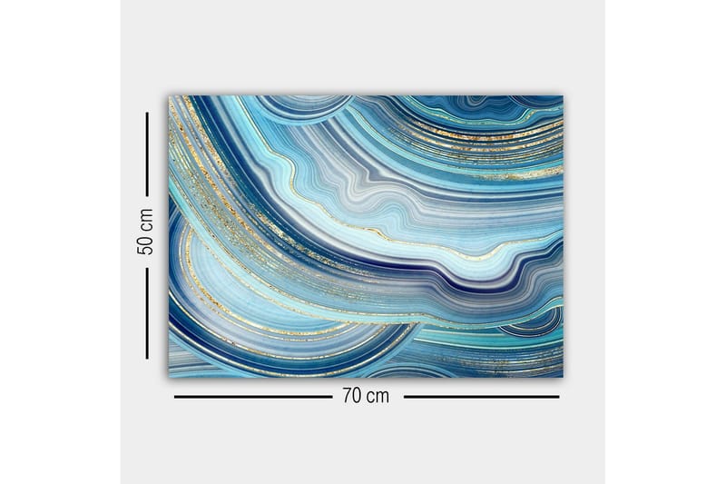 Canvastavla - Abstrakt komposition med vågiga linjer i blå nyanser - Blå / Turkos / Guld - Inredning - Tavlor & konst - Canvastavlor