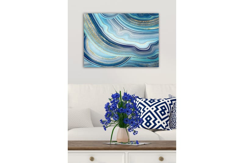 Canvastavla - Abstrakt komposition med vågiga linjer i blå nyanser - Blå / Turkos / Guld - Inredning - Tavlor & konst - Canvastavlor