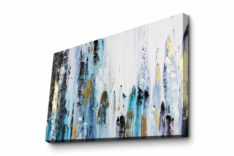 Canvastavla - Abstrakt komposition med vertikala linjer och färgade inslag, Blå / Svart / Guld