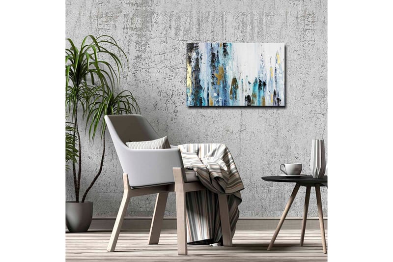 Canvastavla - Abstrakt komposition med vertikala linjer och färgade inslag - Blå / Svart / Guld - Inredning - Tavlor & konst - Canvastavlor