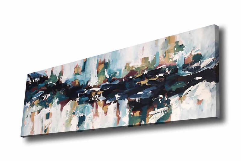 Canvastavla - Abstrakt landskap med flytande former och färger, Mörkblå / Turkos / Beige