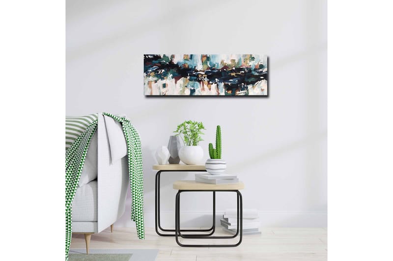 Canvastavla - Abstrakt landskap med flytande former och färger - Mörkblå / Turkos / Beige - Inredning - Tavlor & konst - Canvastavlor