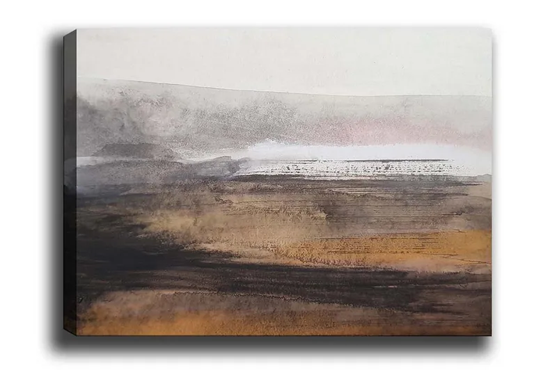 Canvastavla - Abstrakt landskap med mjuka övergångar mellan jordtoner och grå nyanser, Grå / Brun / Beige