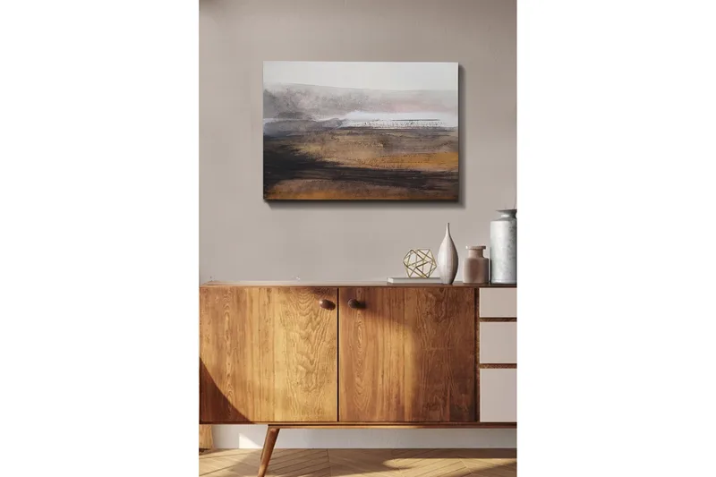 Canvastavla - Abstrakt landskap med mjuka övergångar mellan jordtoner och grå nyanser - Grå / Brun / Beige - Inredning - Tavlor & konst - Canvastavlor
