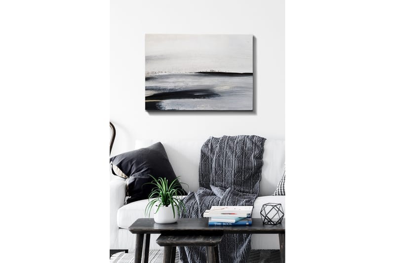 Canvastavla - Abstrakt landskap med mjuka linjer och nyanser av grått - Vit / Svart / Grå - Inredning - Tavlor & konst - Canvastavlor