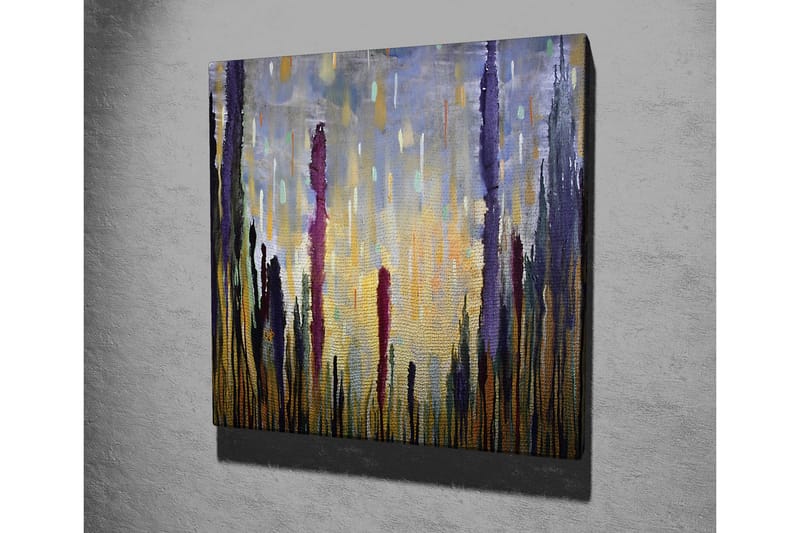 Canvastavla - Abstrakt landskap med vertikala former - Lila / Guld / Grön - Inredning - Tavlor & konst - Canvastavlor