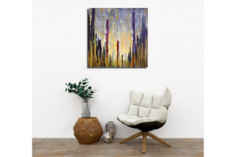 Canvastavla - Abstrakt landskap med vertikala former - Lila / Guld / Grön - Inredning - Tavlor & konst - Canvastavlor