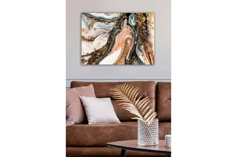 Canvastavla - Abstrakt mönster med svarta och gyllene inslag - Guld / Svart / Rosa - Inredning - Tavlor & konst - Canvastavlor