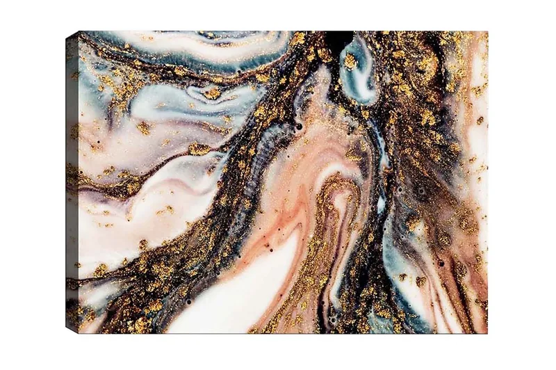 Canvastavla - Abstrakt mönster med svarta och gyllene inslag, Guld / Svart / Rosa