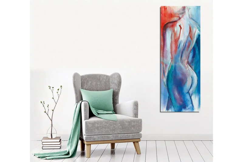 Canvastavla - Abstrakt nakenfigur med mjuka linjer och färgövergångar - Röd / Blå / Vit - Inredning - Tavlor & konst - Canvastavlor