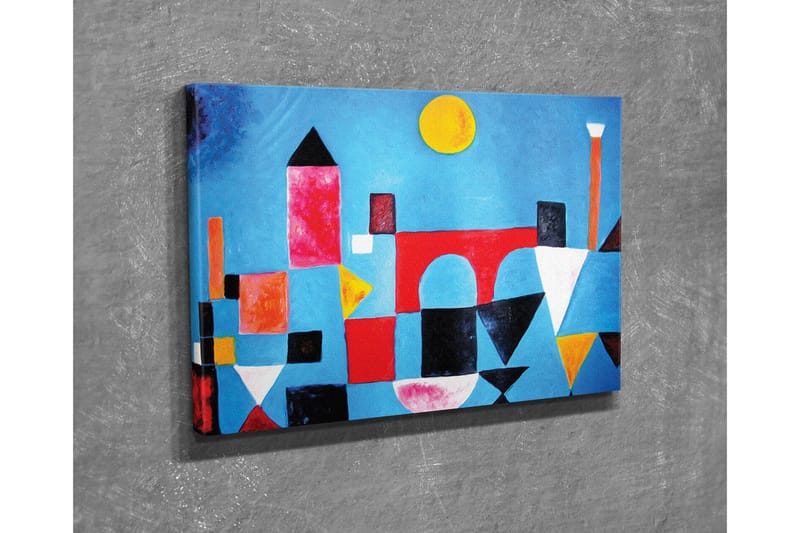 Canvastavla - Abstrakt stadslandskap med geometriska former och färgglada byggnader - Blå / Röd / Svart - Inredning - Tavlor & konst - Canvastavlor
