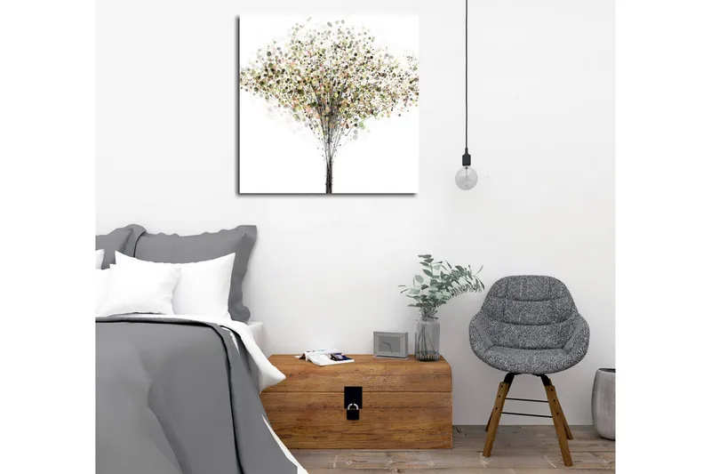 Canvastavla - Abstrakt träd med färgglada cirklar som löv - Grön / Brun / Beige - Inredning - Tavlor & konst - Canvastavlor
