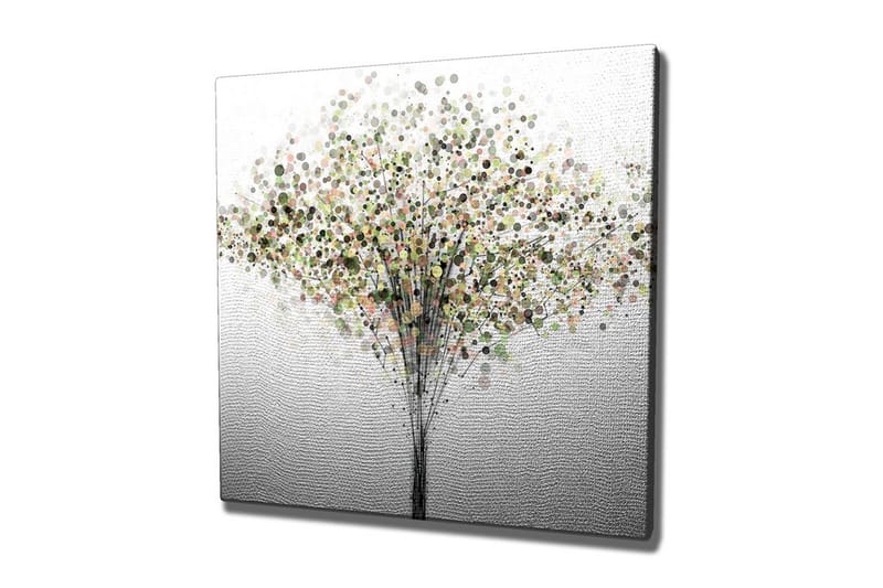 Canvastavla - Abstrakt träd med färgglada cirklar som löv, Grön / Brun / Beige