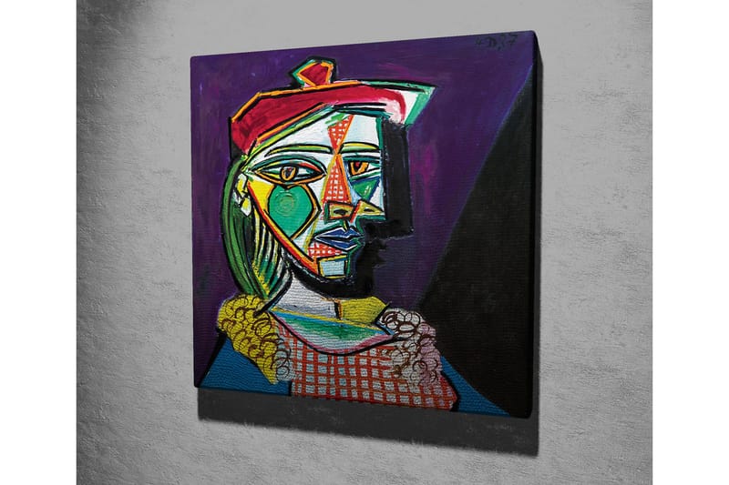 Canvastavla - Abstrakt porträtt av en kvinna med geometriska former - Grön / Röd / Lila - Inredning - Tavlor & konst - Canvastavlor